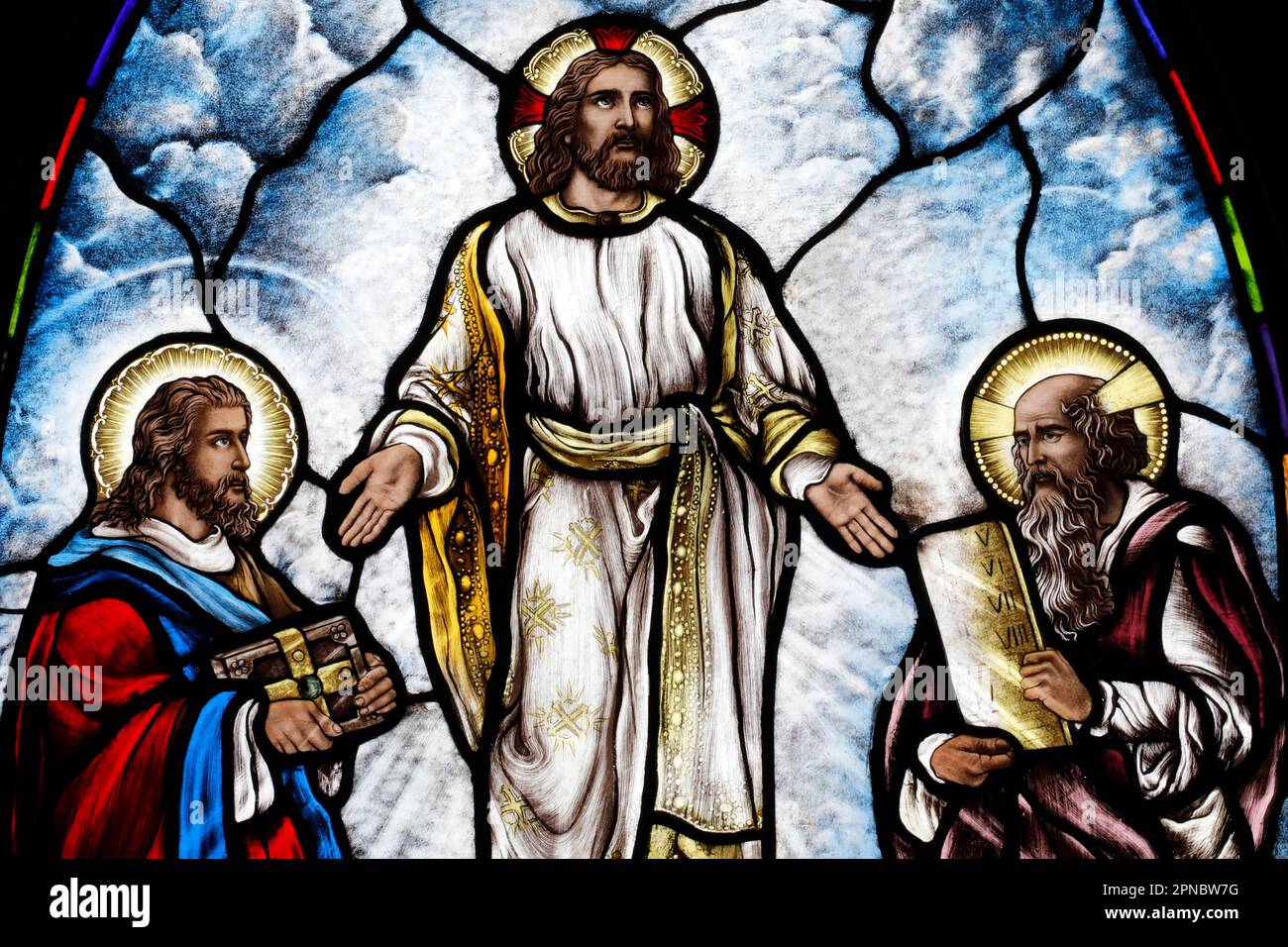 Song Vinh Church. Stained glass. The Transfiguration of Jesus. Moses