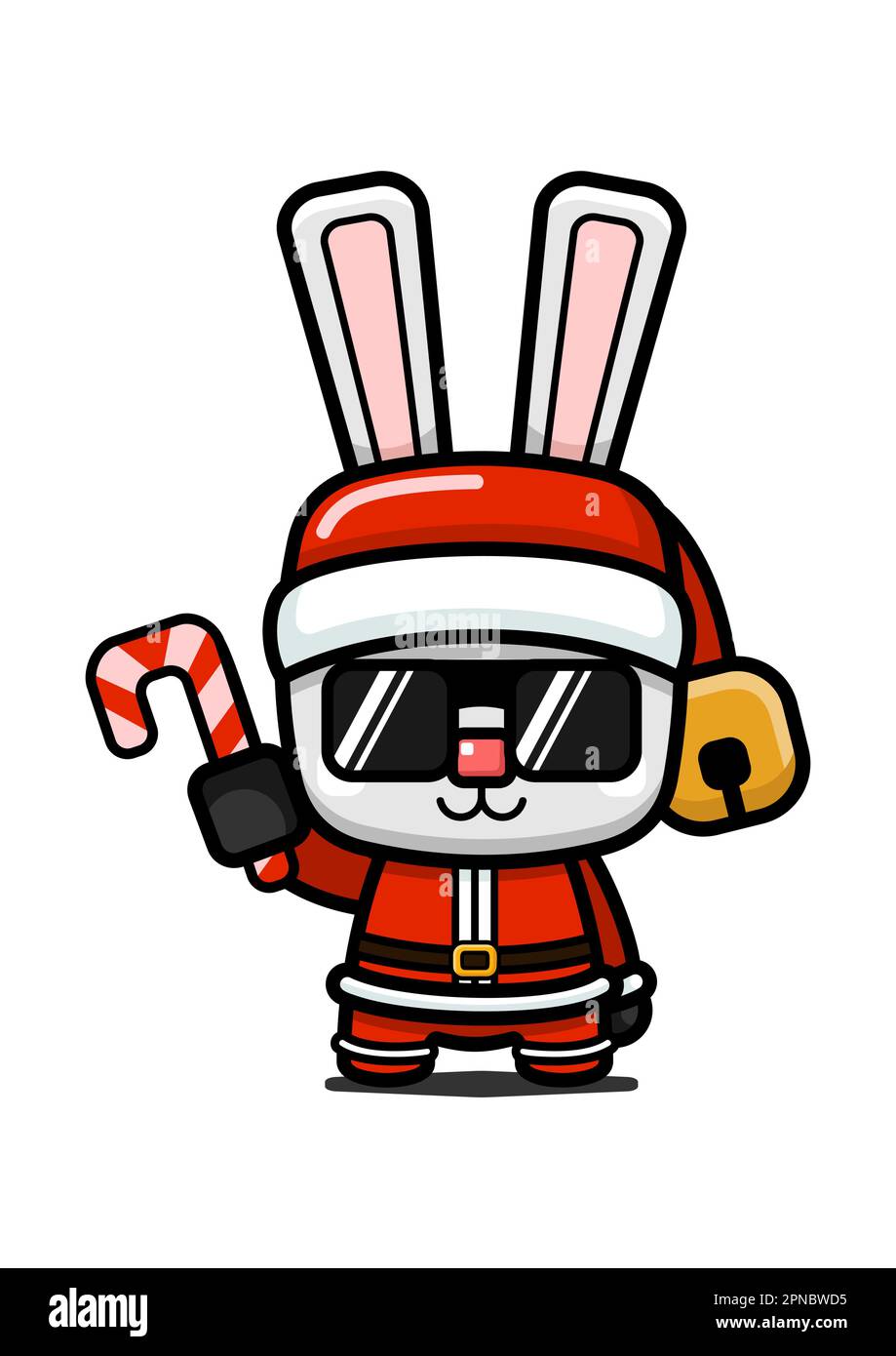 Cube Style Cute Christmas Rabbit Holding Candy cane Stock Vector Image ...