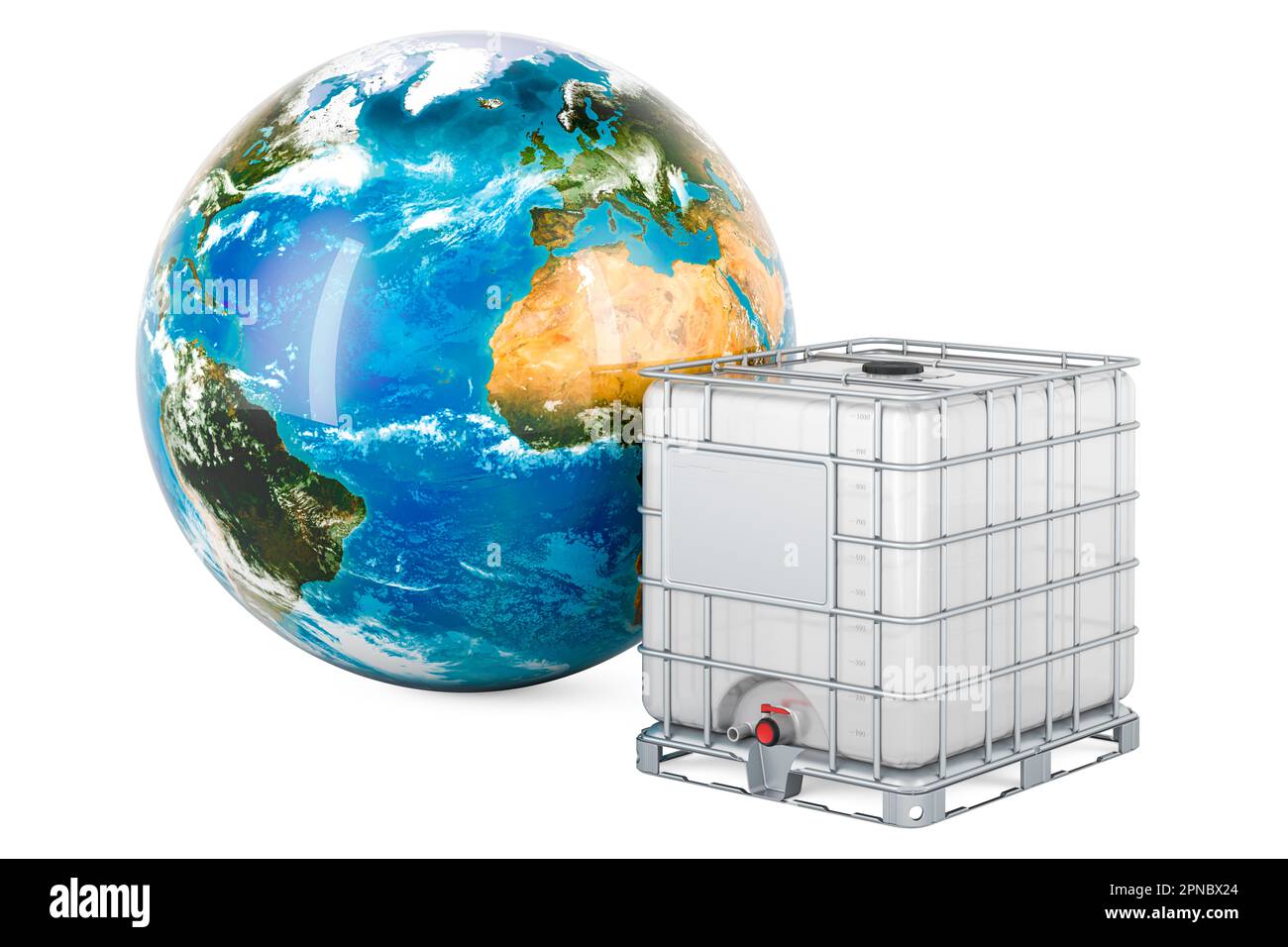 Intermediate bulk container with Earth Globe, 3D rendering isolated on ...