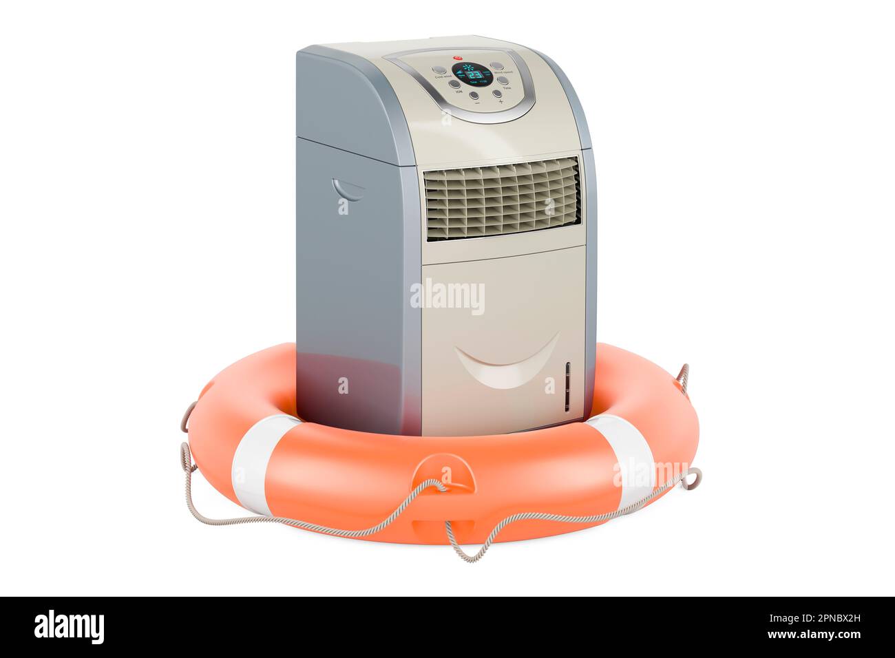 Portable air conditioner with lifebelt, 3D rendering isolated on white ...