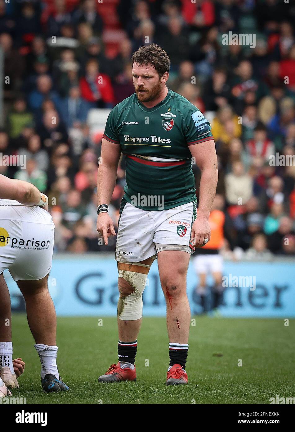 16.04.2023   Leicester, England. Rugby Union.                   Tigers captain Juli‡n Montoya in action during the Gallagher Premiership match played between Leicester Tigers and Exeter Chiefs at the Mattioli Woods Welford Road Stadium, Leicester.  © Phil Hutchinson Stock Photo
