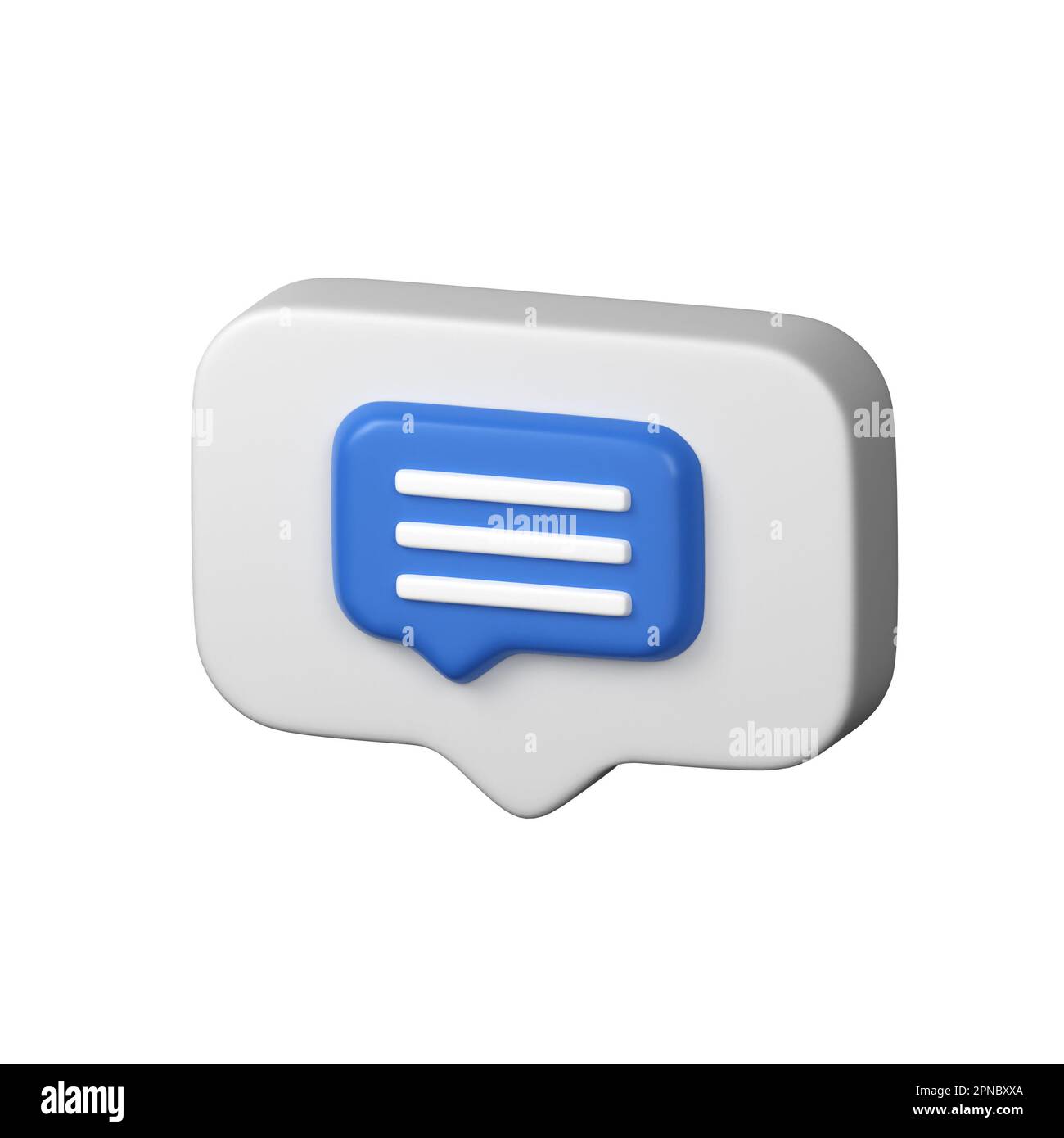 Speech Bubble With Blue Comment Symbol On White. Symbol Of Comment, Note In Social Media. Modern Realistic 3D Icon. 3D Render Isolated On White Backgr Stock Photo