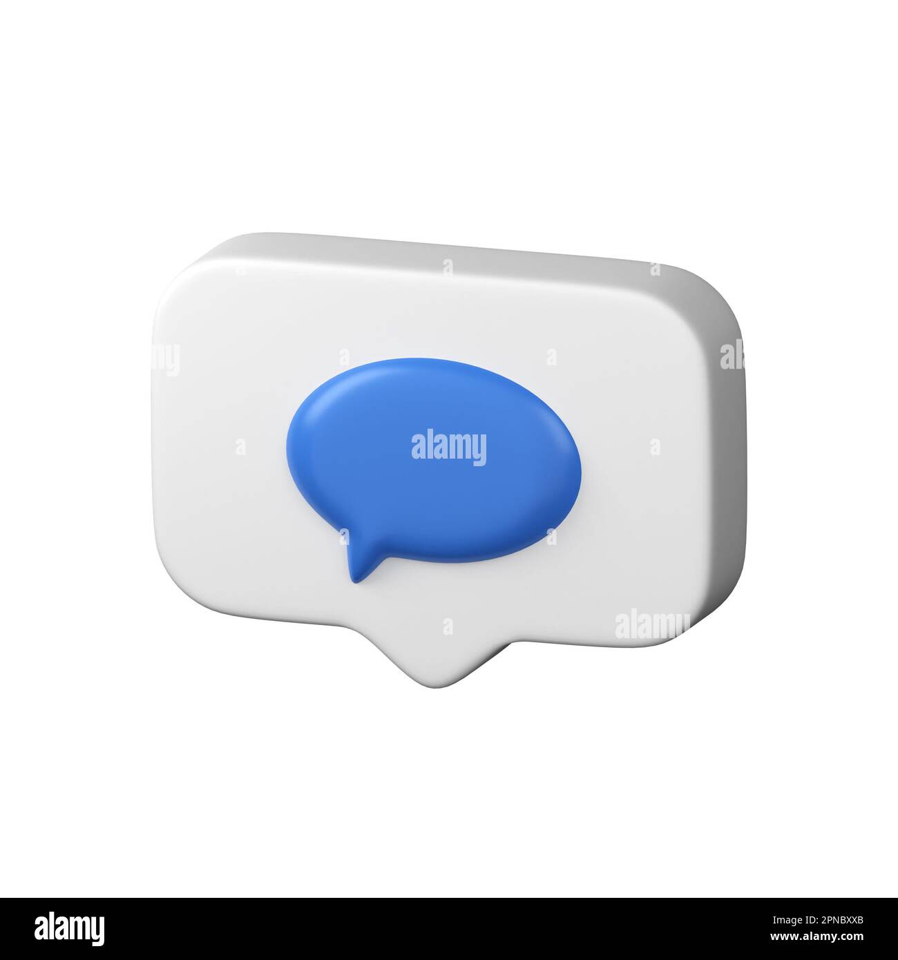 Speech Bubble With Blue Speech Bubble On White. Symbol Of Comment, Talk. Modern Realistic 3d Design. Social Media Icon. 3d Render Isolated On White Ba Stock Photo