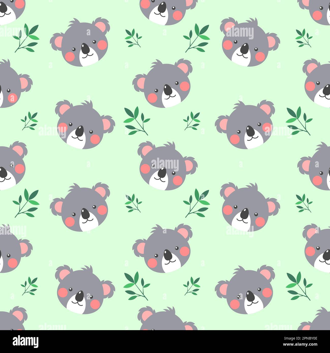 cute and kawaii koala and leaves seamless pattern Stock Vector Image ...