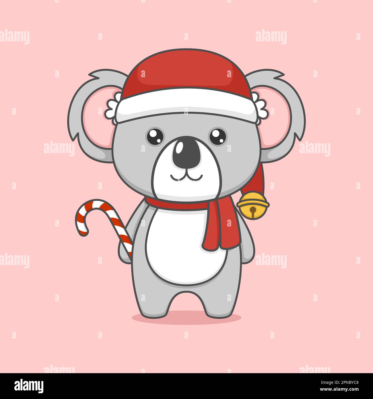 Cute Cartoon Christmas Koala With Candy Cane Stock Vector Image &amp; Art - Alamy