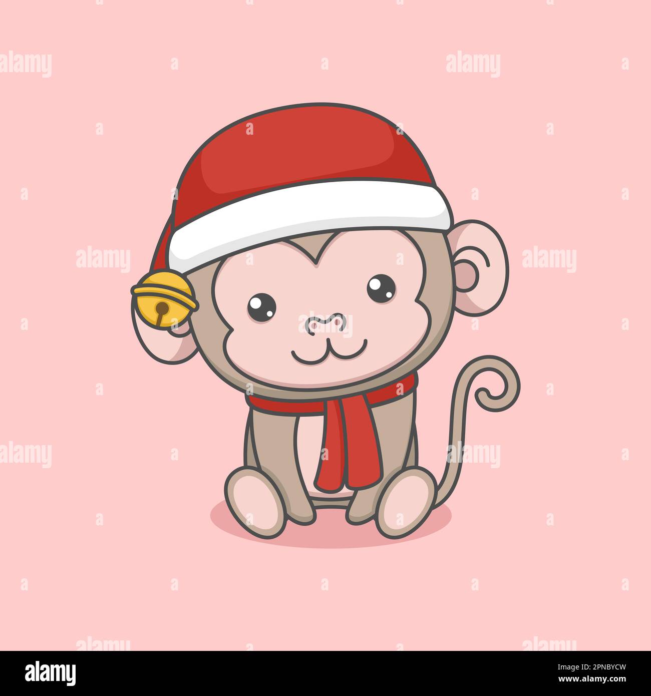 Cute Cartoon Sitting Christmas Monkey Stock Vector Image & Art - Alamy