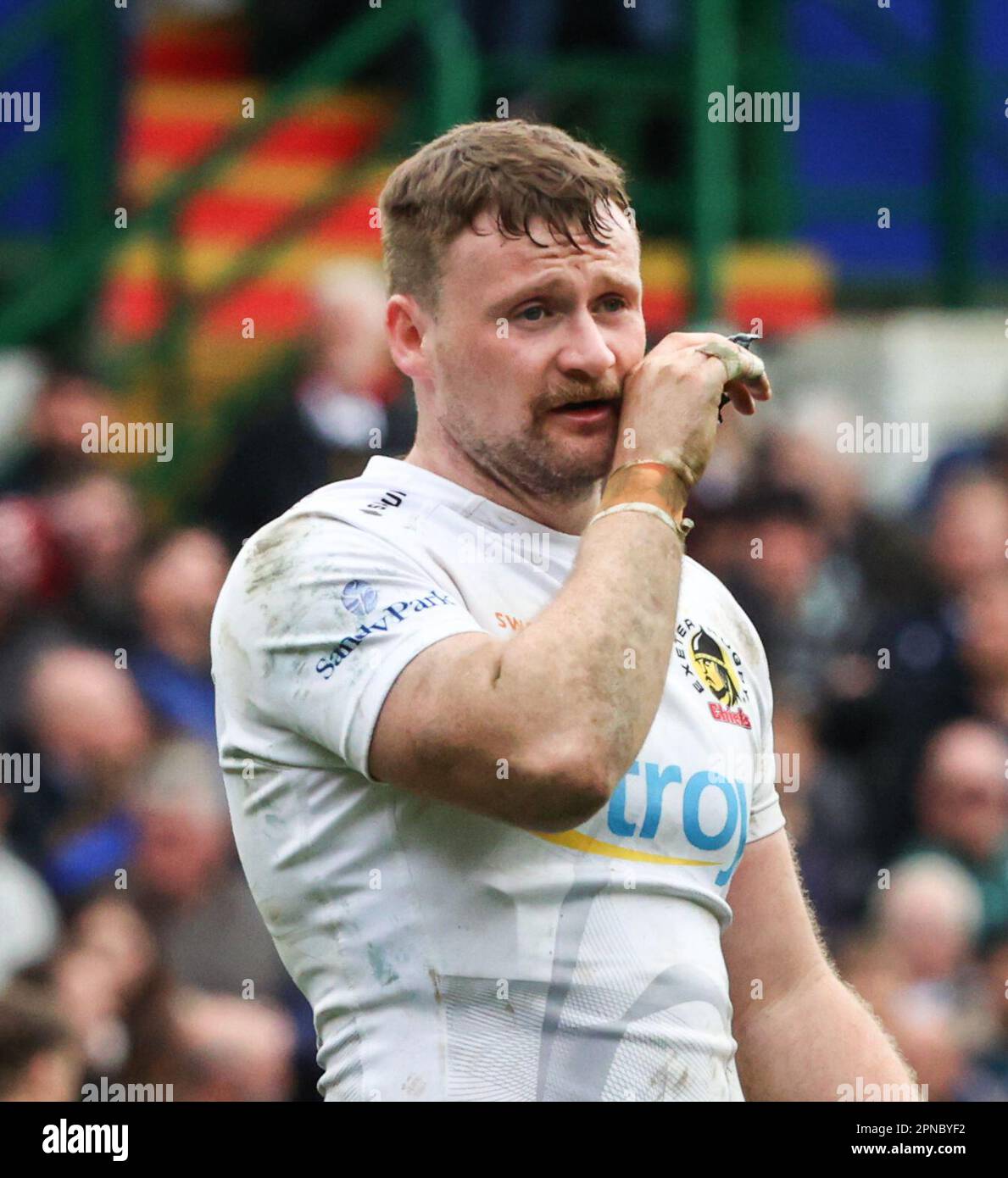 16.04.2023   Leicester, England. Rugby Union.                   Sean O'Brien in action for Exeter during the Gallagher Premiership match played between Leicester Tigers and Exeter Chiefs at the Mattioli Woods Welford Road Stadium, Leicester.  © Phil Hutchinson Stock Photo