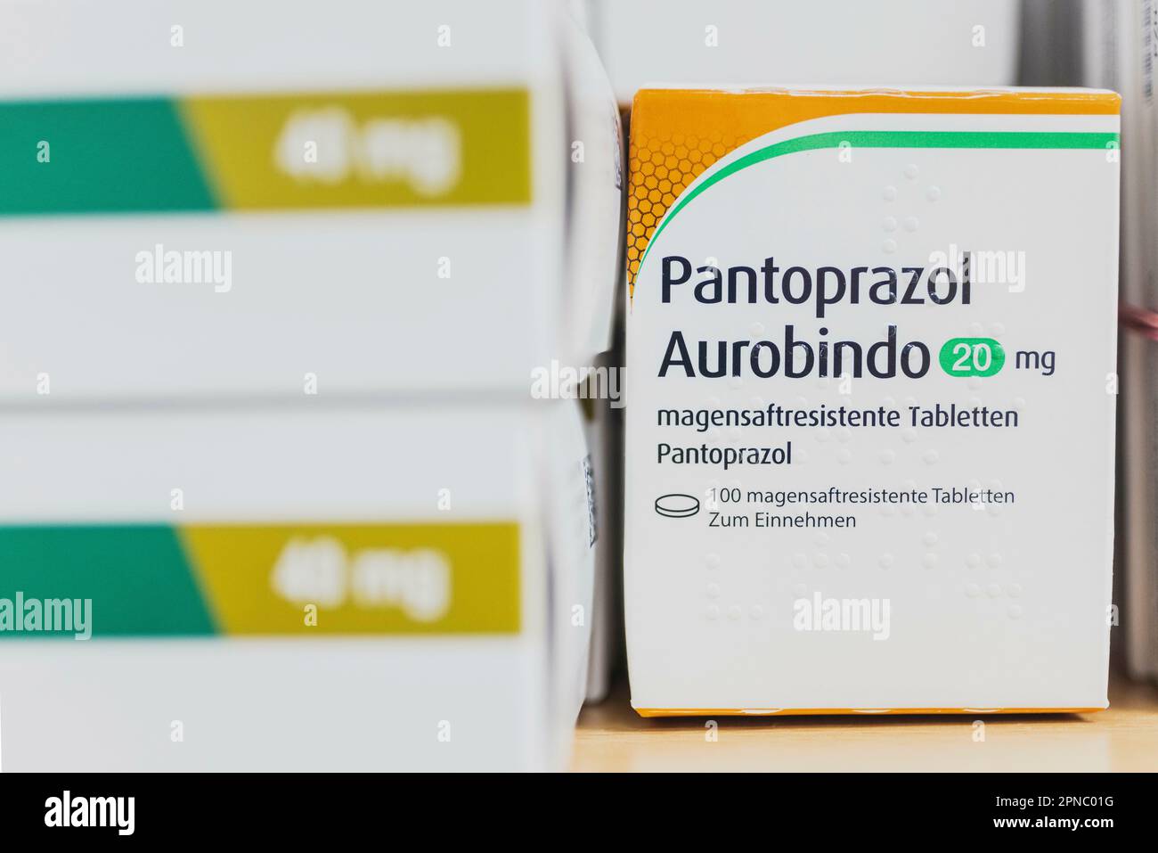 Niesky, Deutschland. 13th Apr, 2023. Pack with pantoprazole, gastric
