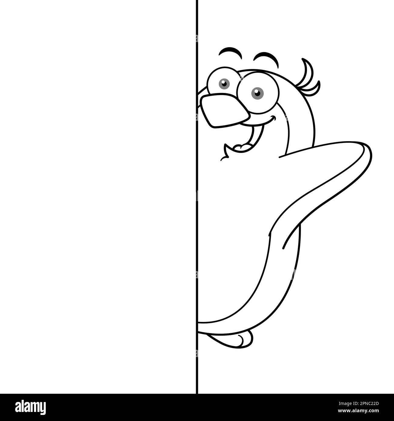 Cartoon Penguin Mascot Character Hiding Outline Stock Vector Image