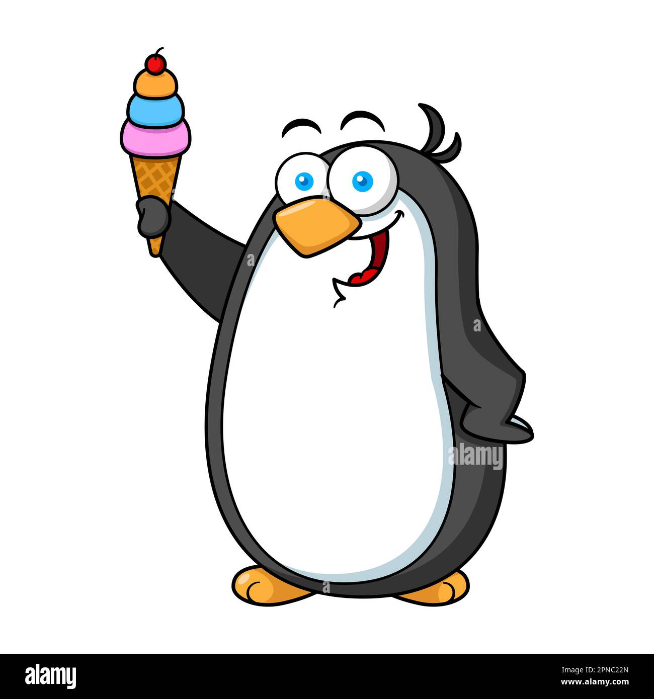 Cartoon Penguin Mascot Character Holding Ice Cream Cone Stock Vector