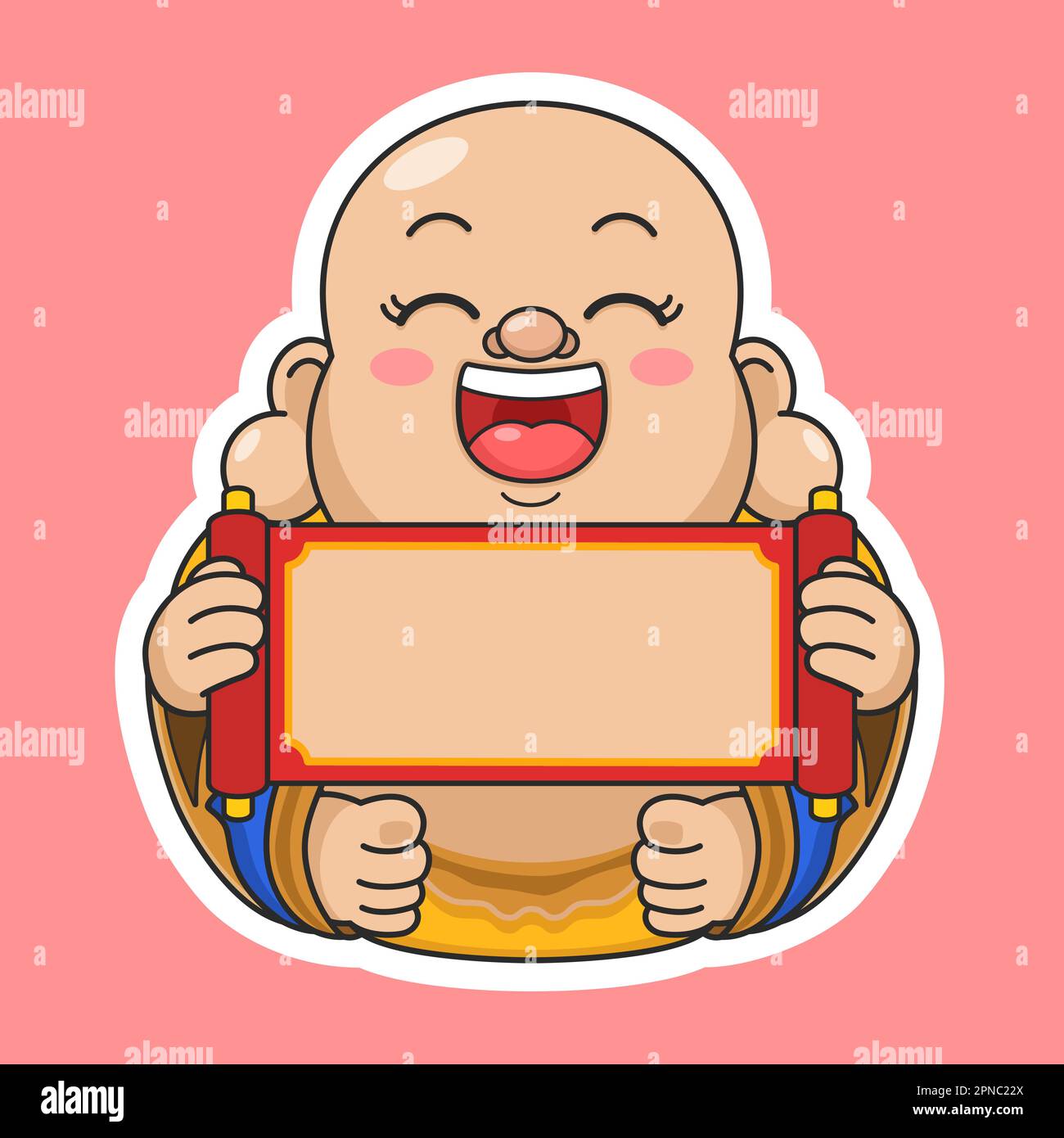 Cute Chinese New Year Fortune God Laughing Buddha Holding Scroll Stock Vector