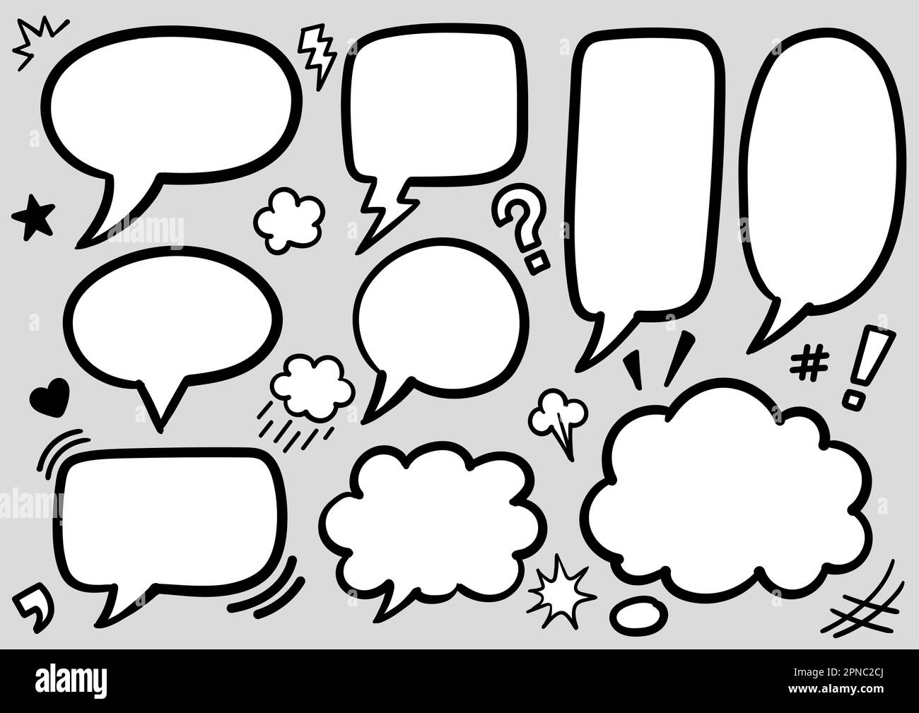Isolated Freehand Handrawn Speech Bubbles And Signs For Cartooning, Comic, And Doodling Design. Premium Vector Stock Vector