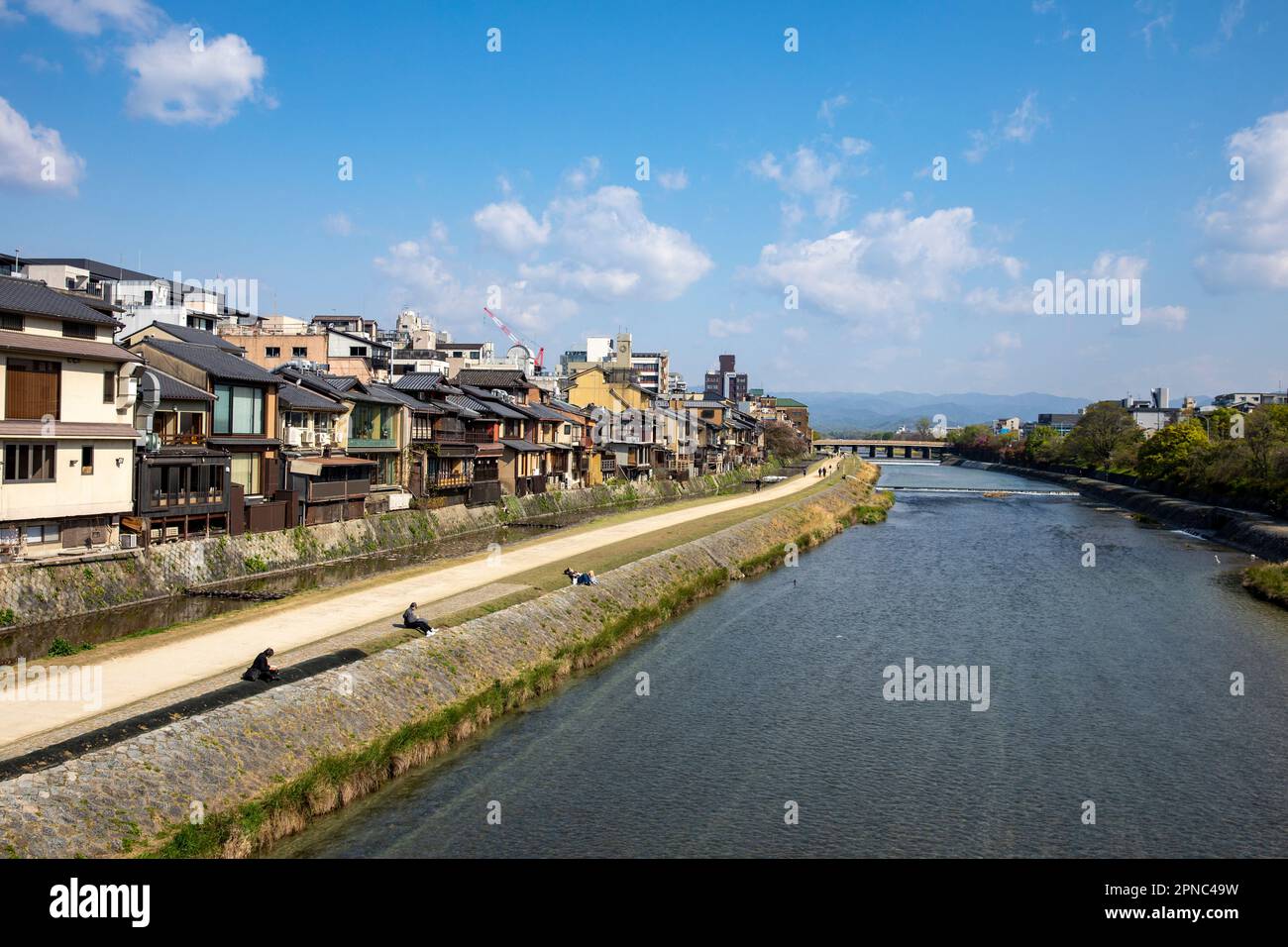Kyoto Japan April 2023, spring weather River Kamogawa (Kawo) flowing