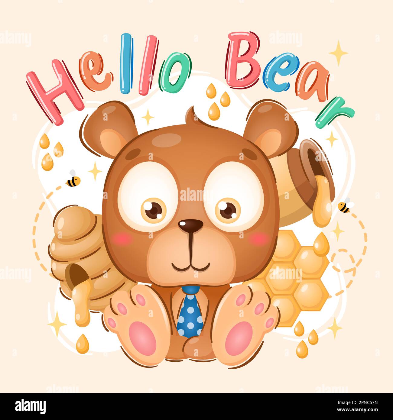 Cute Honey Bear Cartoon Character Stock Vector