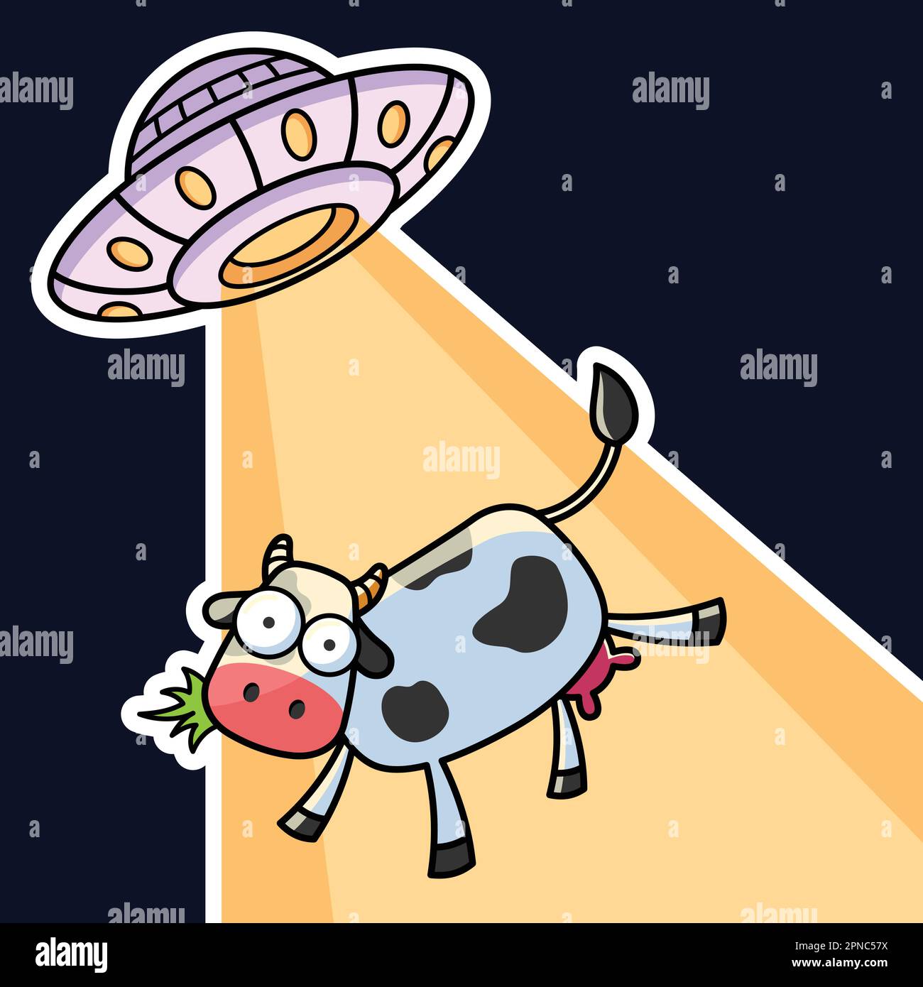 Cute Cow Abduted By UFO. Premium Vector Graphic Assets. Stock Vector