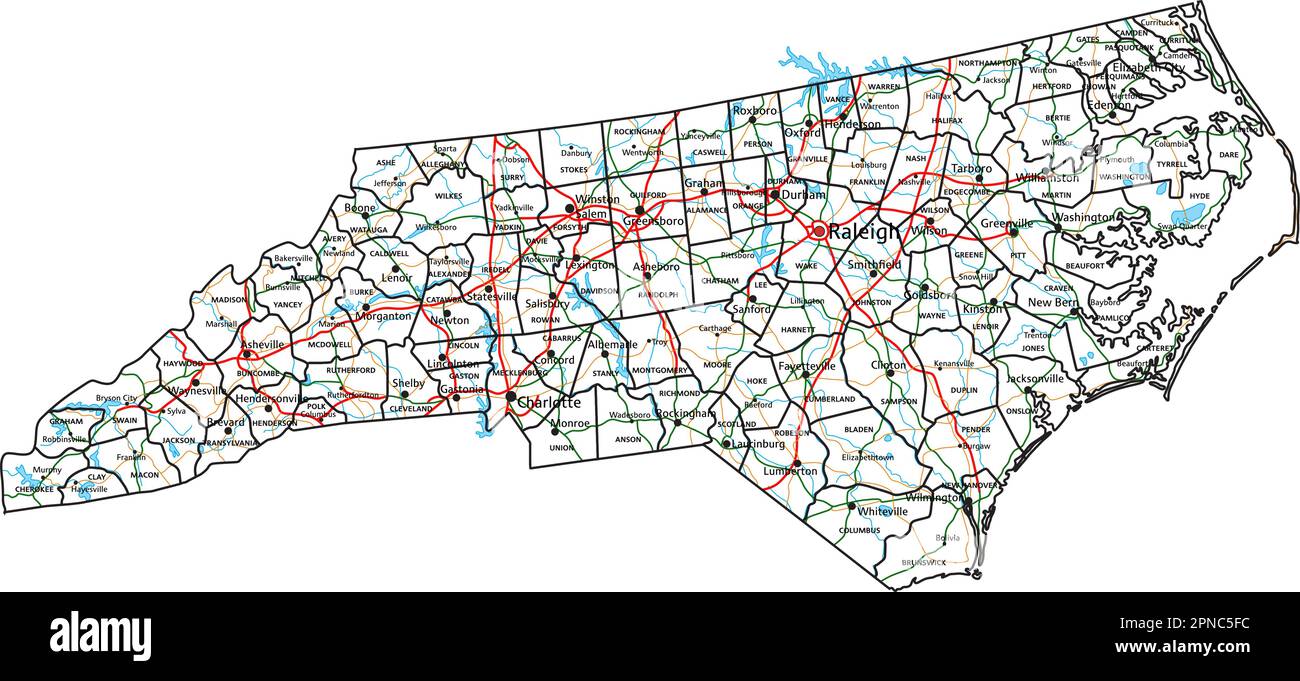 North Carolina road and highway map. Vector illustration Stock Vector Image & Art - Alamy