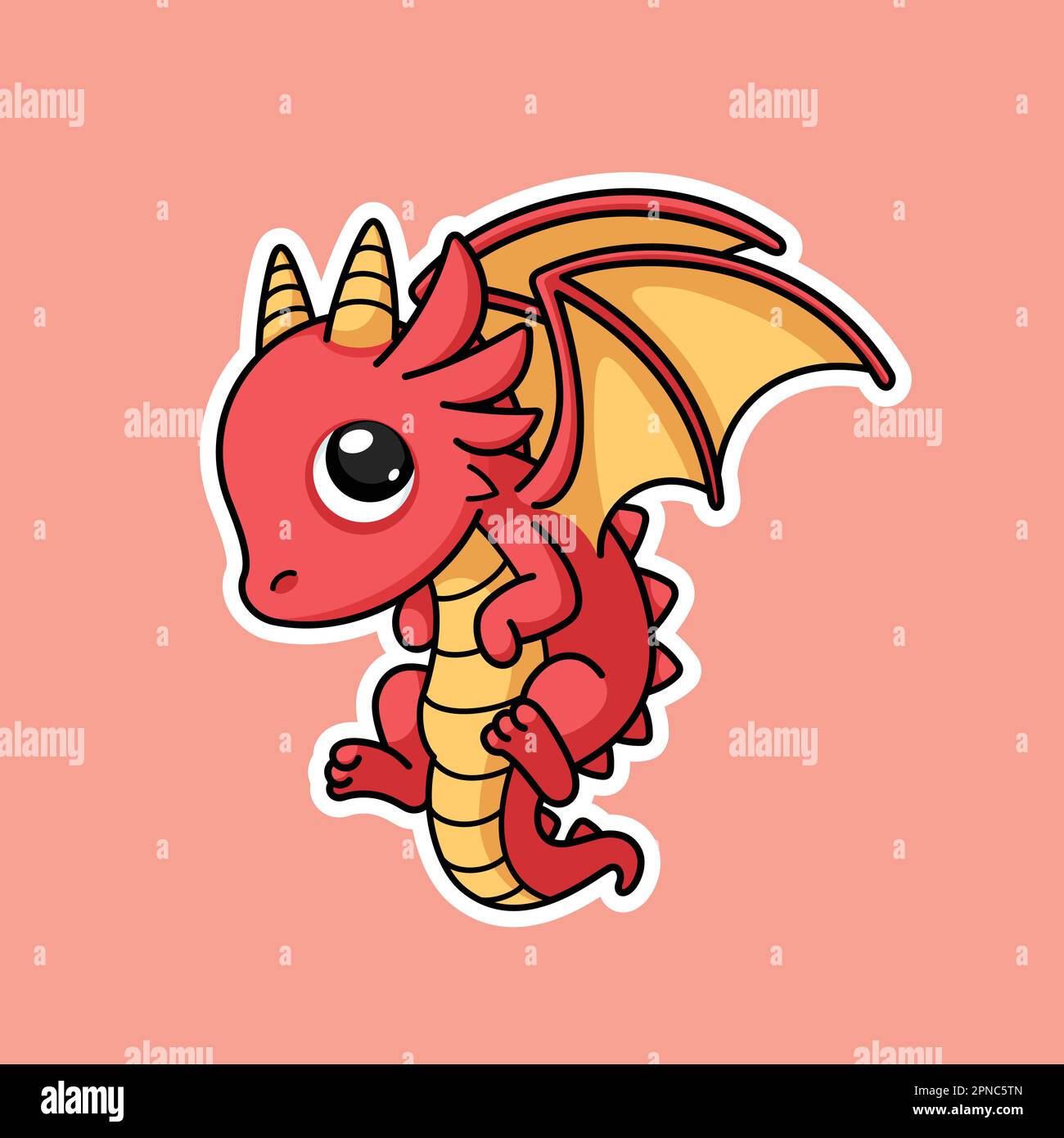 Cute Little Dragon Cartoon Character Premium Vector Graphics In Stickers Style Stock Vector