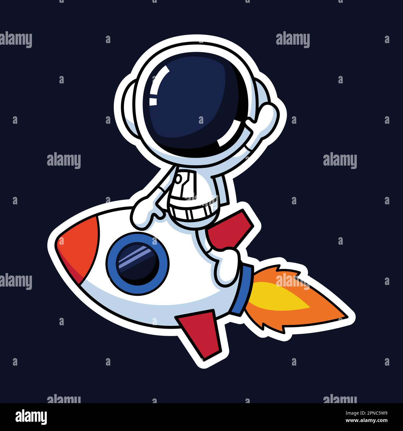 Cute Astronaut Cartoon Character Riding A Rocket. Premium Vector Graphic Asset. Stock Vector