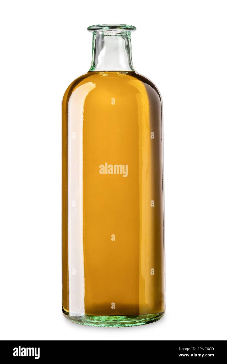 Glass bottle of extra virgin olive oil isolated on white with clipping ...