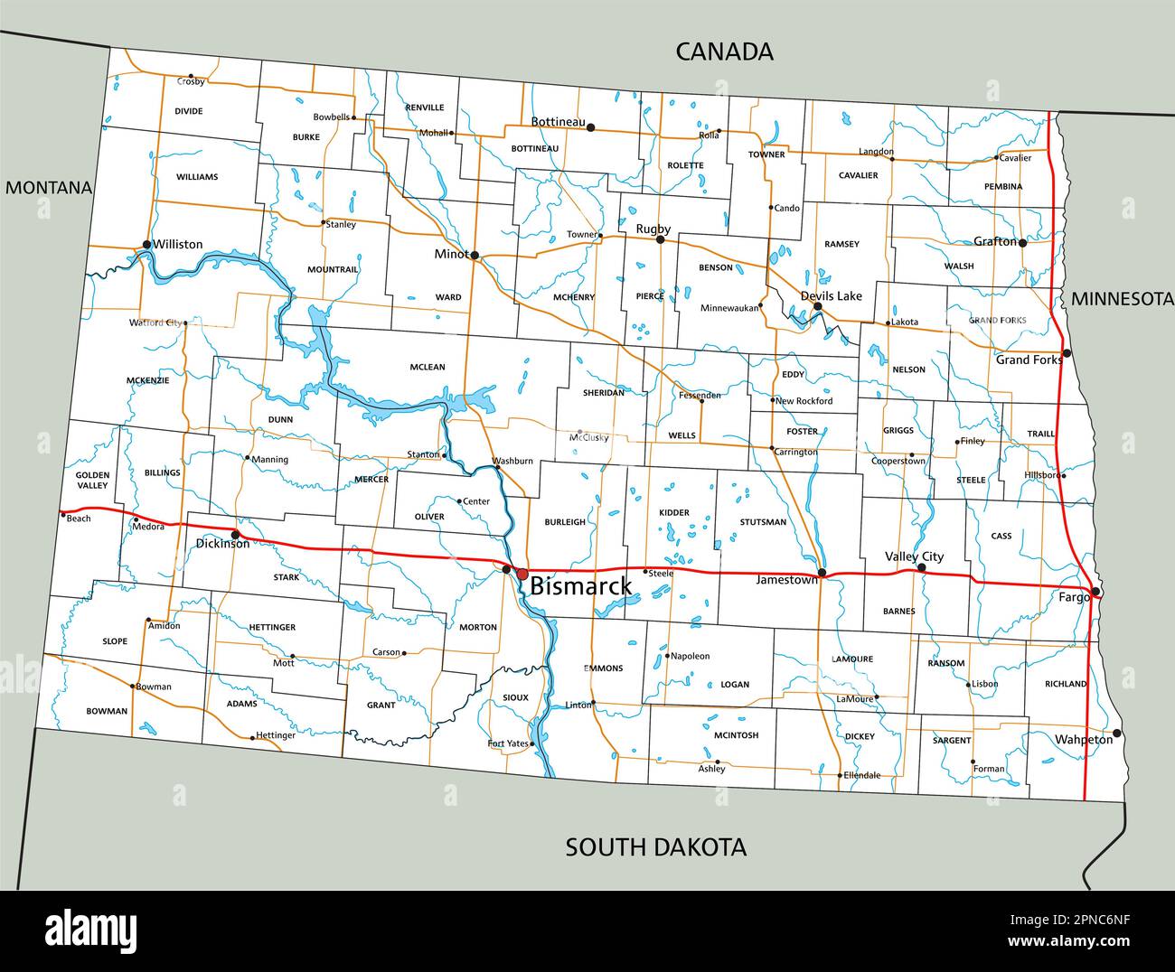 High detailed North Dakota road - High Detailed North Dakota Road Map With Labeling 2PNC6NF