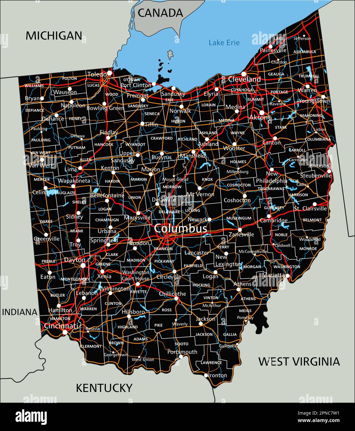 High detailed Ohio road map with labeling Stock Vector Image & Art Alamy