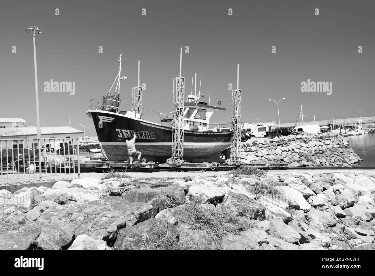 View sea bay ship Black and White Stock Photos & Images - Alamy