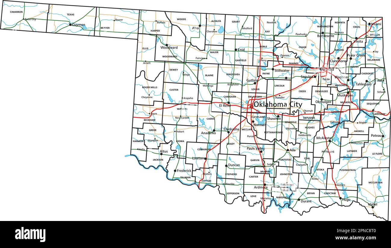 Oklahoma road and highway map vector illustration stock vector image