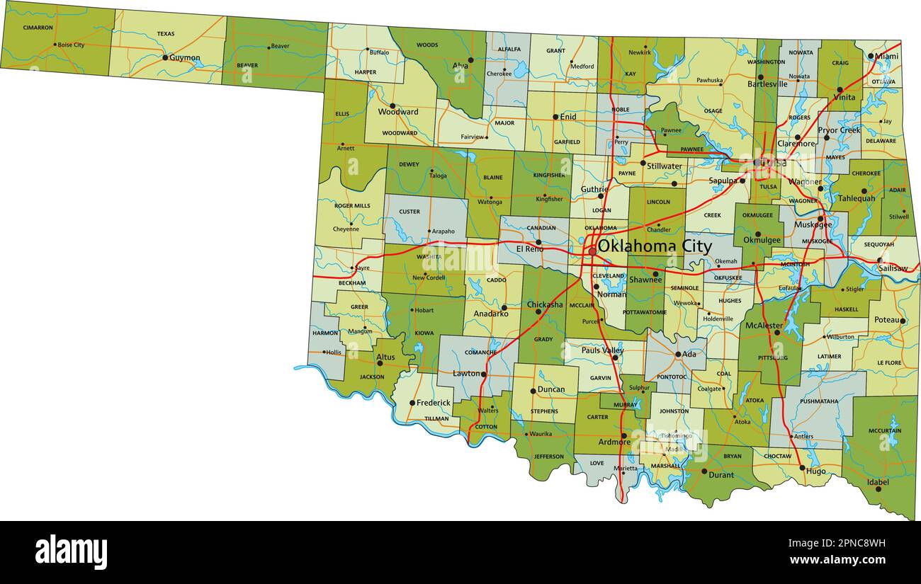 Highly Detailed Editable Political Map With Separated Layers. Oklahoma 