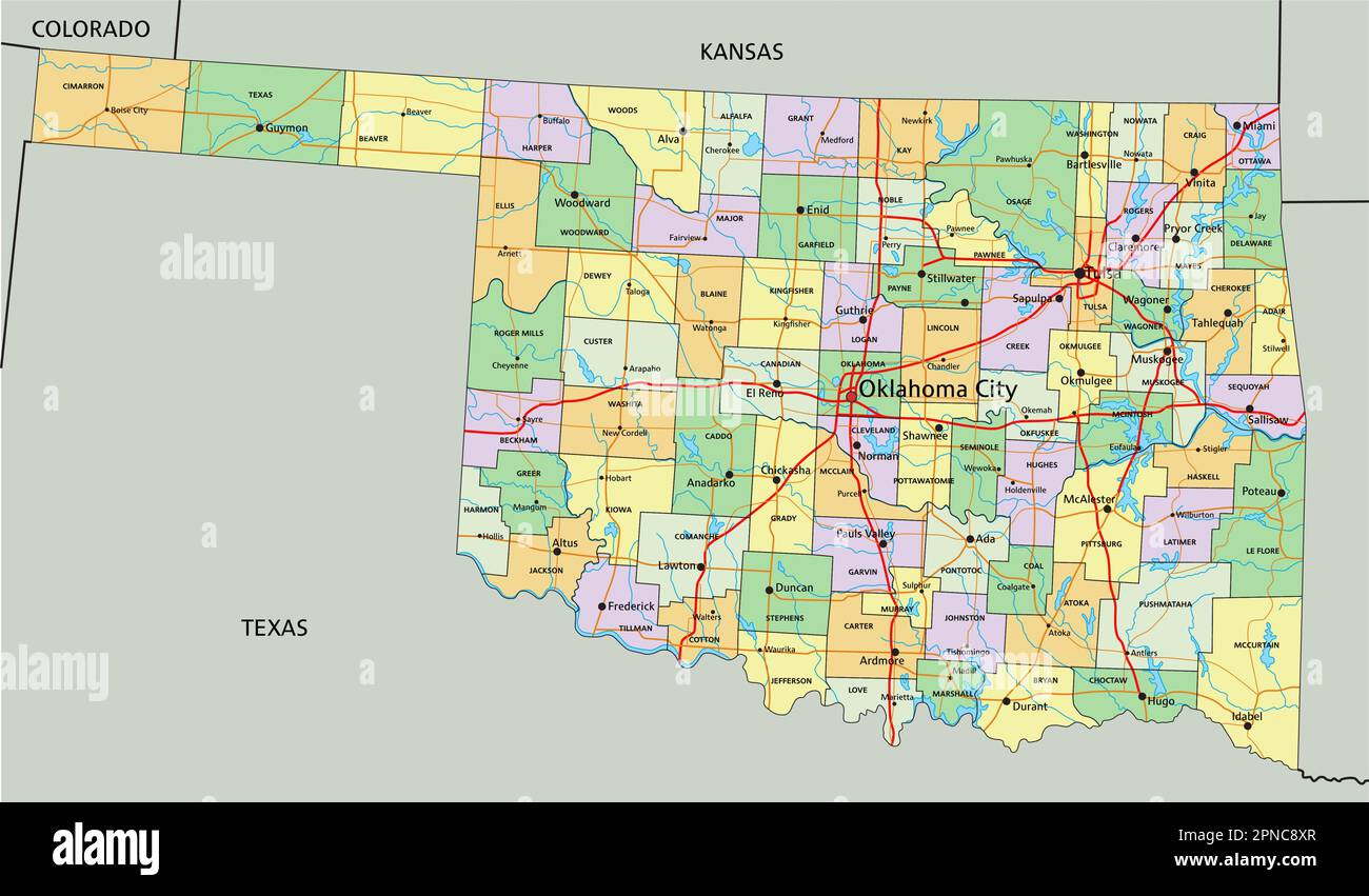 Oklahoma - Highly detailed editable political map with labeling Stock ...