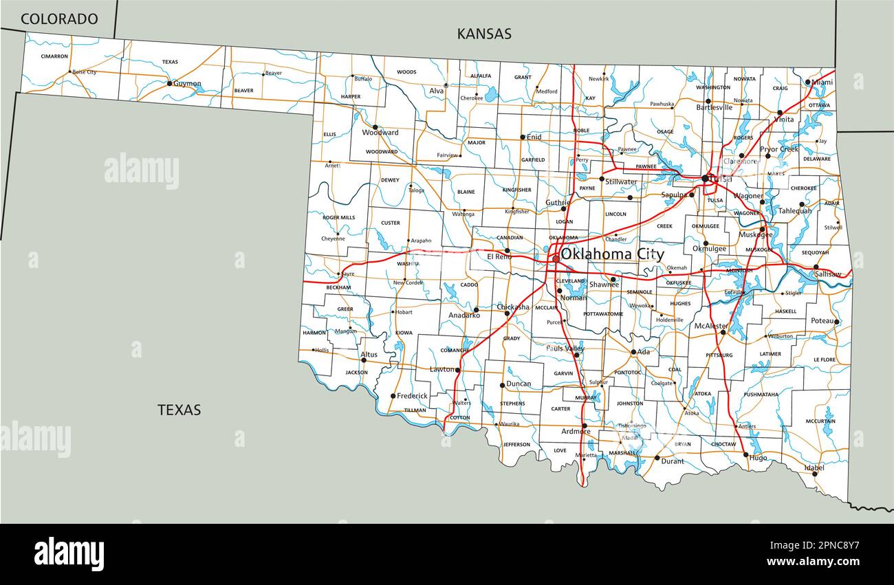 High detailed Oklahoma road map with labeling Stock Vector Image & Art