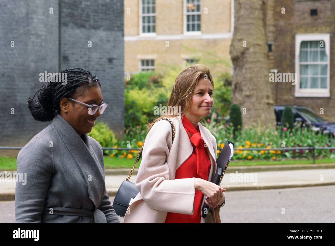 London, UK. 18th April 2023 Ministers leave Downing Street following the weekly Cabinet meeting. PICTURED: Semi Badenoch Secretary of State for International Trade, and Lucy Frazer KC MP Secretary of State for Culture, Media, and Sport Credit: Bridget Catterall/Alamy Live News Stock Photo