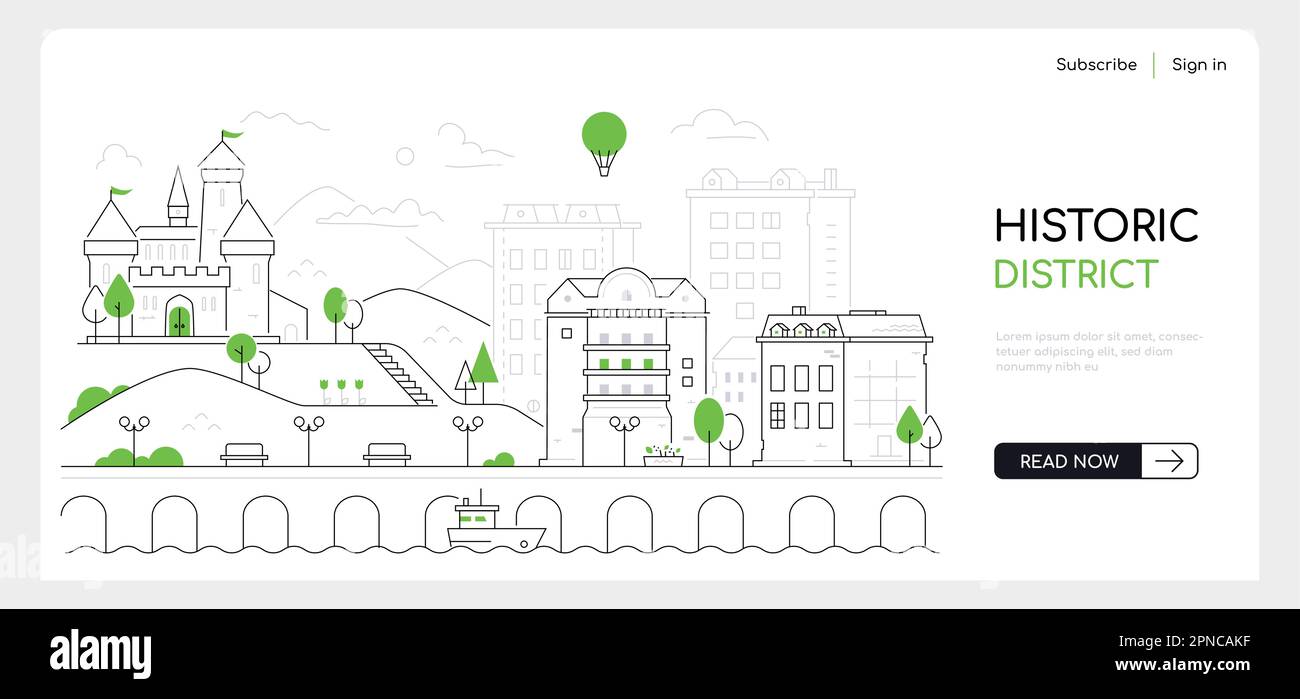 Historic district - modern thin line design style vector banner Stock ...