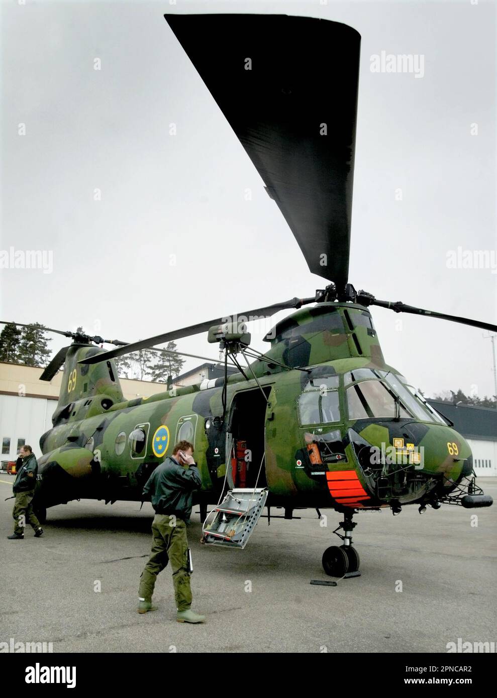 The Swedish Air Force's Helicopter 4, Hkp 4, from the Helicopter Battalion, Berga naval base. Hkp 4 was used in submarine hunts and rescue missions such as the Estonia disaster. Stock Photo