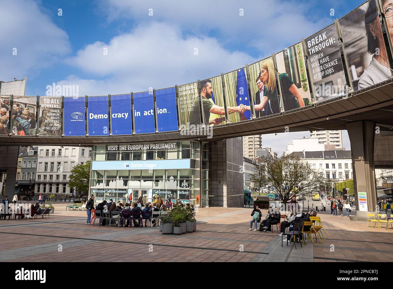 Illustration shows  the European parliament, the Paul-Henry Spaak building (PHS), host of the European parliament hemicycle in Brussels, Tuesday 18 April 2023. BELGA PHOTO JAMES ARTHUR GEKIERE Stock Photo