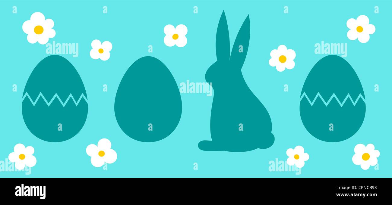 Easter bunny and eggs blue card background. Vector illustration Stock Vector