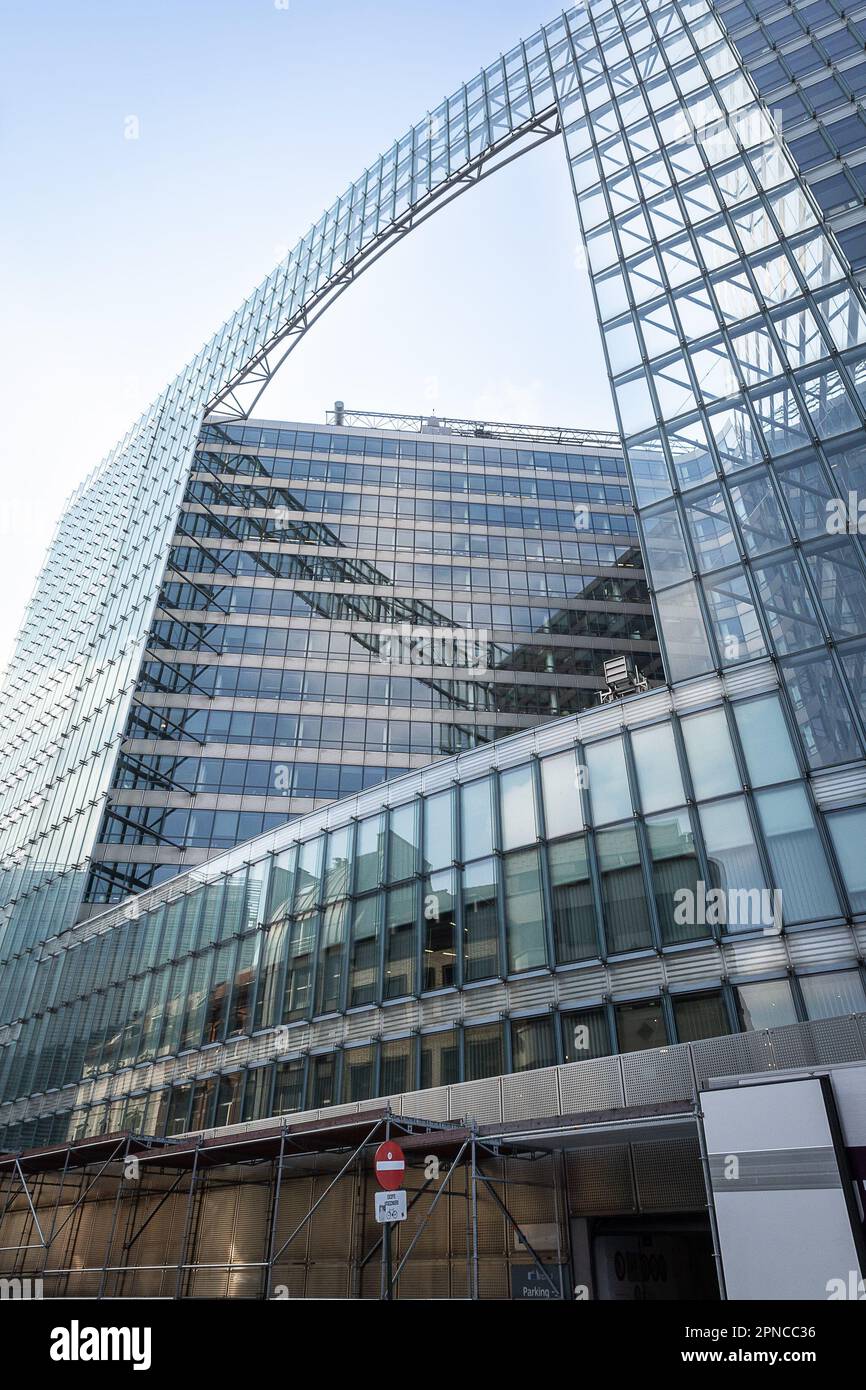 Illustration shows the Charlemagne building, which houses the Directorate-General for Economic and Financial Affairs, the Directorate-General for Trade, and since 2015, the Internal Audit Service of the Commission, located in what is known as the 'European Quarter' in Brussels, Belgium, , Tuesday 18 April 2023. BELGA PHOTO JAMES ARTHUR GEKIERE Stock Photo
