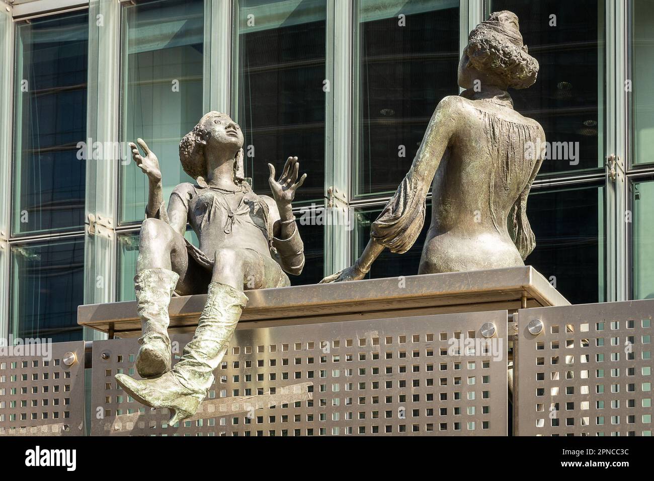 Illustration shows statue from Belgian scultor Rene Julien, in front of the Charlemagne building, which houses the Directorate-General for Economic and Financial Affairs, the Directorate-General for Trade, and since 2015, the Internal Audit Service of the Commission, located in what is known as the 'European Quarter' in Brussels, Belgium, , Tuesday 18 April 2023. BELGA PHOTO JAMES ARTHUR GEKIERE Stock Photo