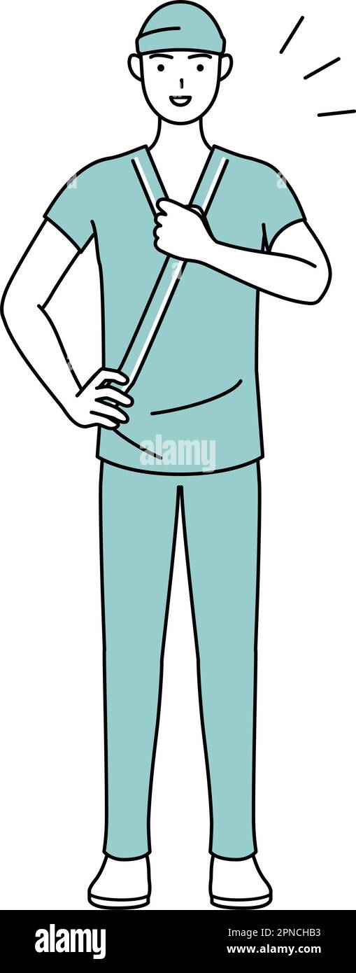 Male admitted patient in hospital gown tapping his chest, Vector Illustration Stock Vector