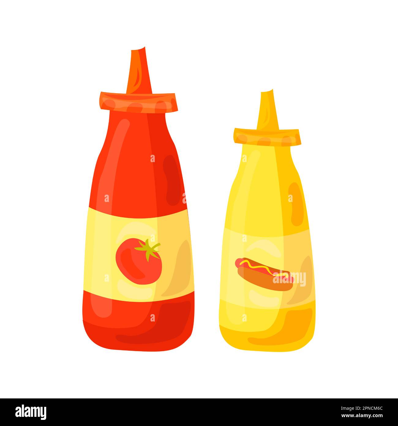 Ketchup and mustard illustration in color cartoon style. Editable