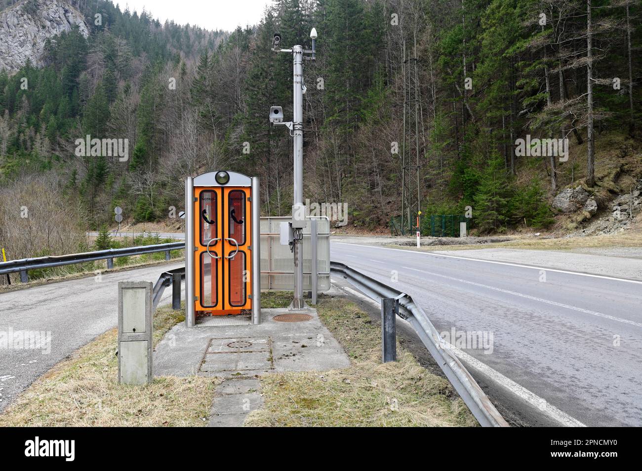 Styria, Austria. Emergency cell on Mariazeller street B 23, Stock Photo