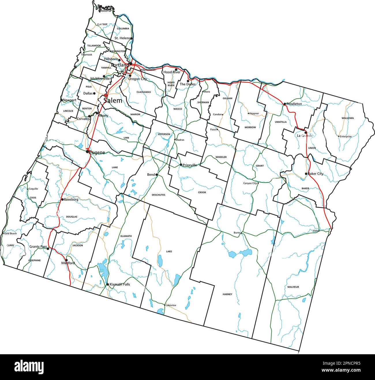 Oregon road and highway map. Vector illustration Stock Vector Image