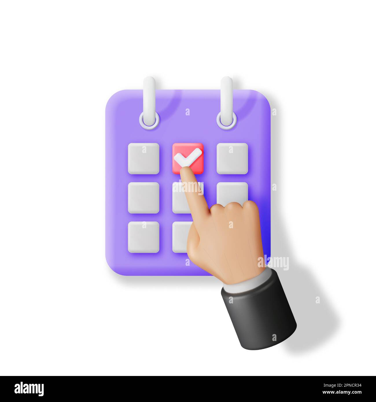 3D Hand Putting Check Mark on Calendar Stock Vector