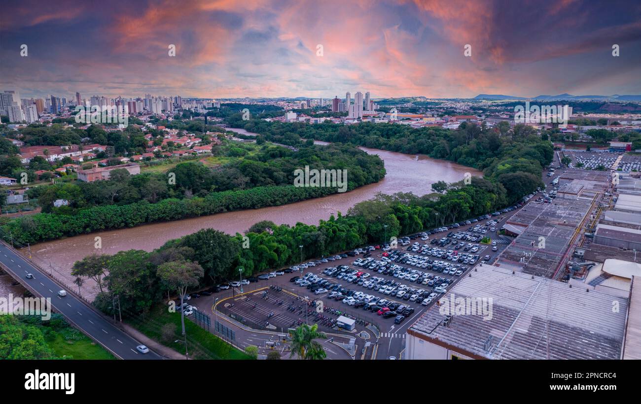 Aerial view of the city of Piracicaba, in Sao Paulo, Brazil. Piracicaba