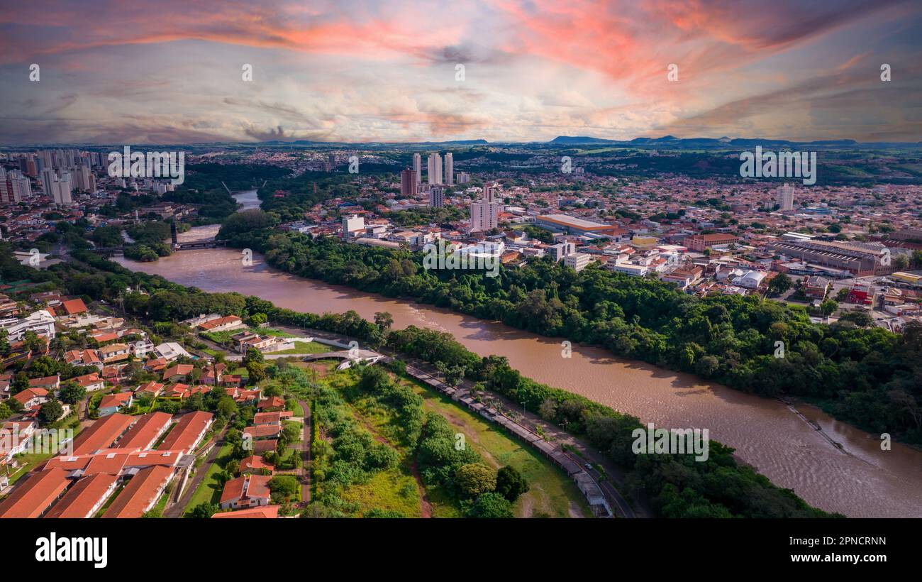 Aerial view of the city of Piracicaba, in Sao Paulo, Brazil. Piracicaba