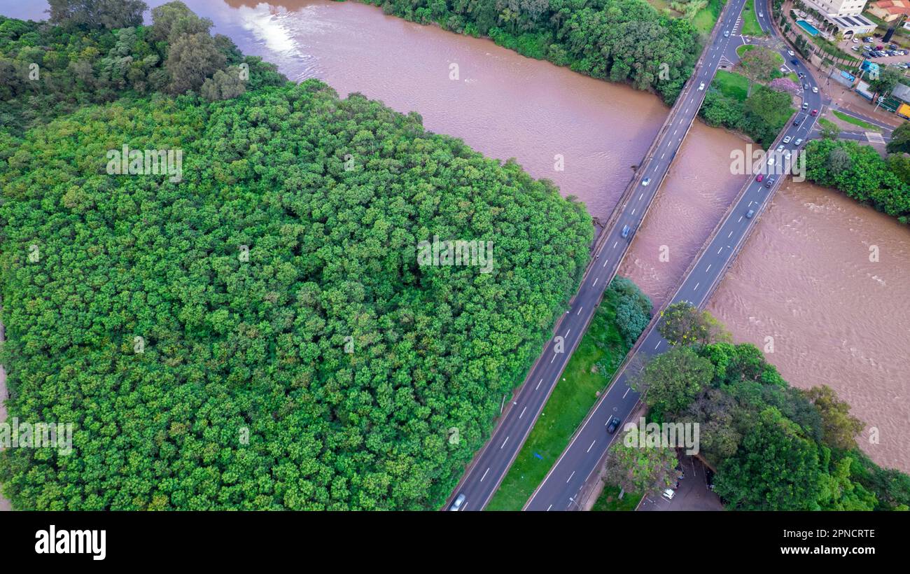 Aerial view of the city of Piracicaba, in Sao Paulo, Brazil. Piracicaba
