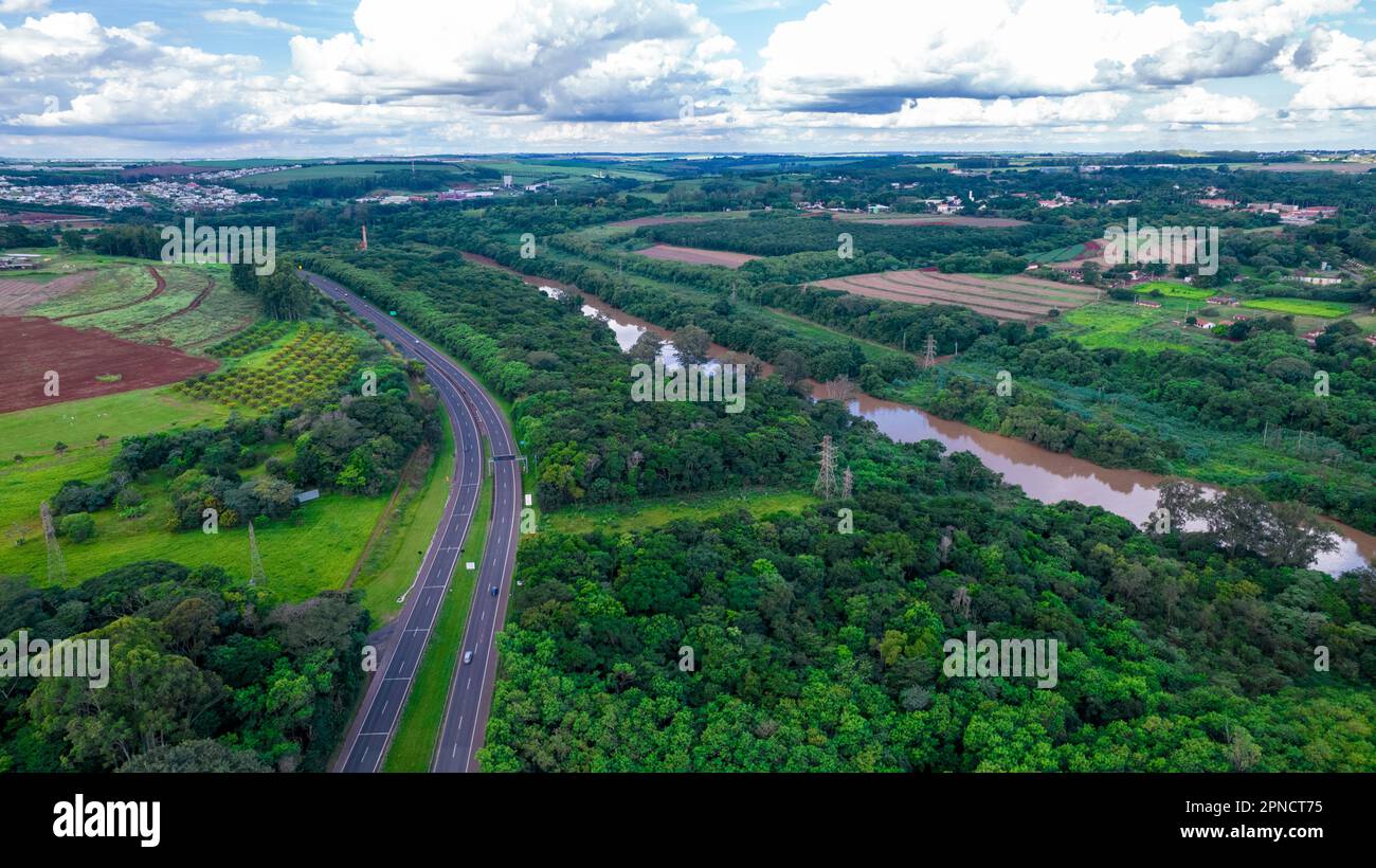 Aerial view of the city of Piracicaba, in Sao Paulo, Brazil. Piracicaba