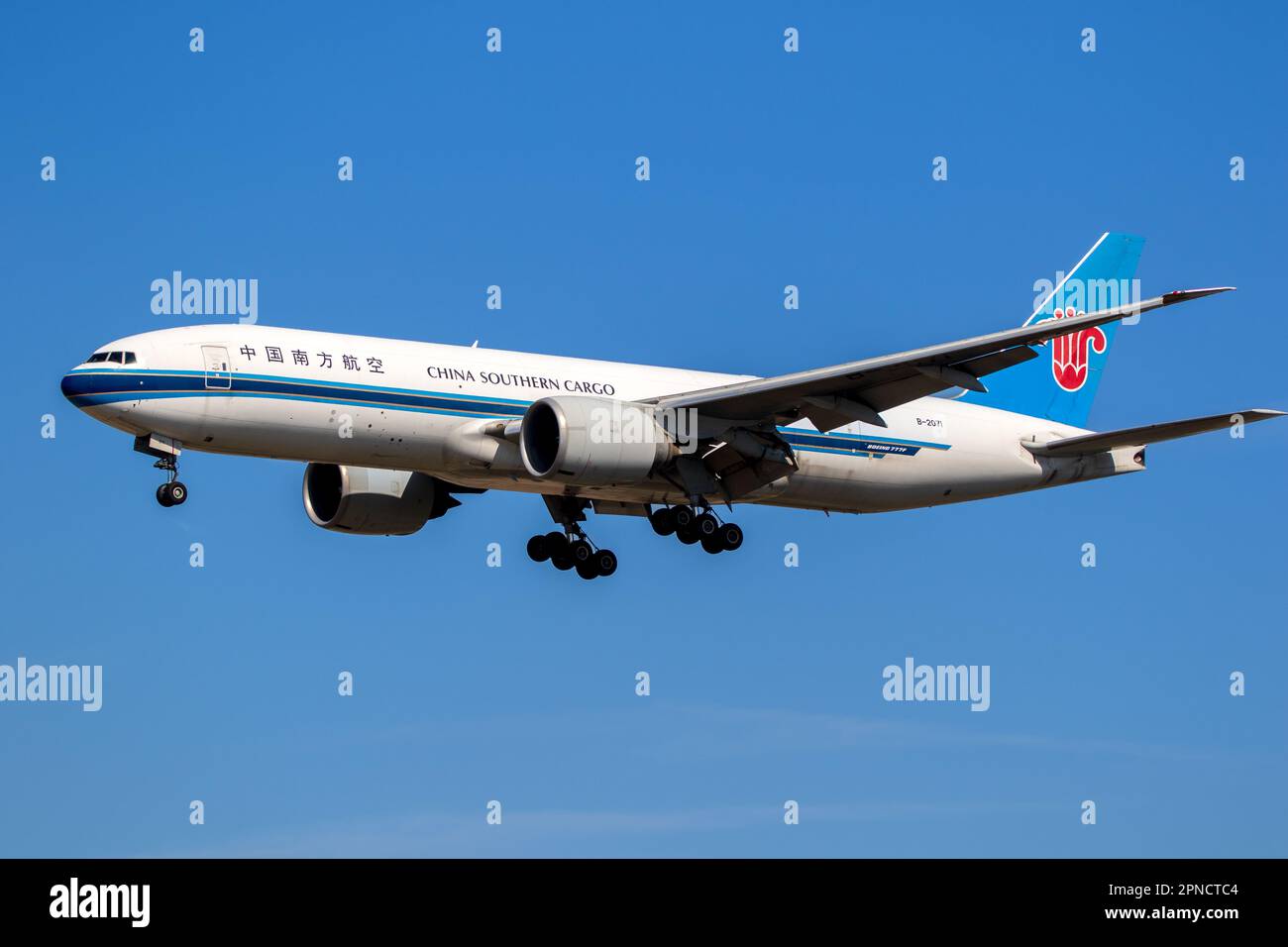 China Southern Airlines Cargo Boeing 777 transport plane arriving at Frankfurt Airport, Germany - September 11, 2019 Stock Photo