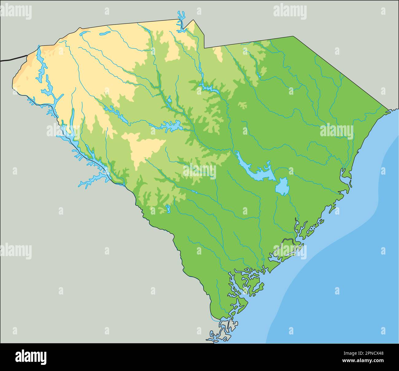 High detailed South Carolina physical map. Stock Vector