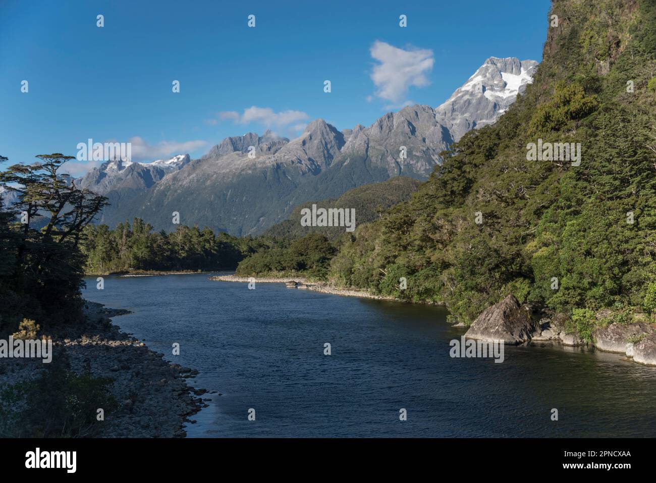 The landscape of Milford Track, Fiordland, South Island, New Zealand Stock Photo