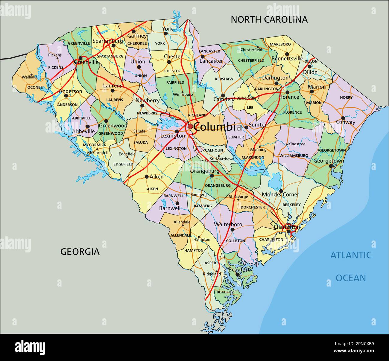 South Carolina Highly Detailed Editable Political Map With Labeling South Carolina Highly Detailed Editable Political Map With Labeling 2PNCXB9